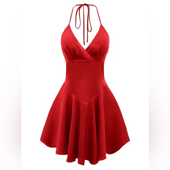 SHEIN size medium red MOD Dopamine Dress Lace Up Backless Flare Hem Halter - Picture 1 of 6